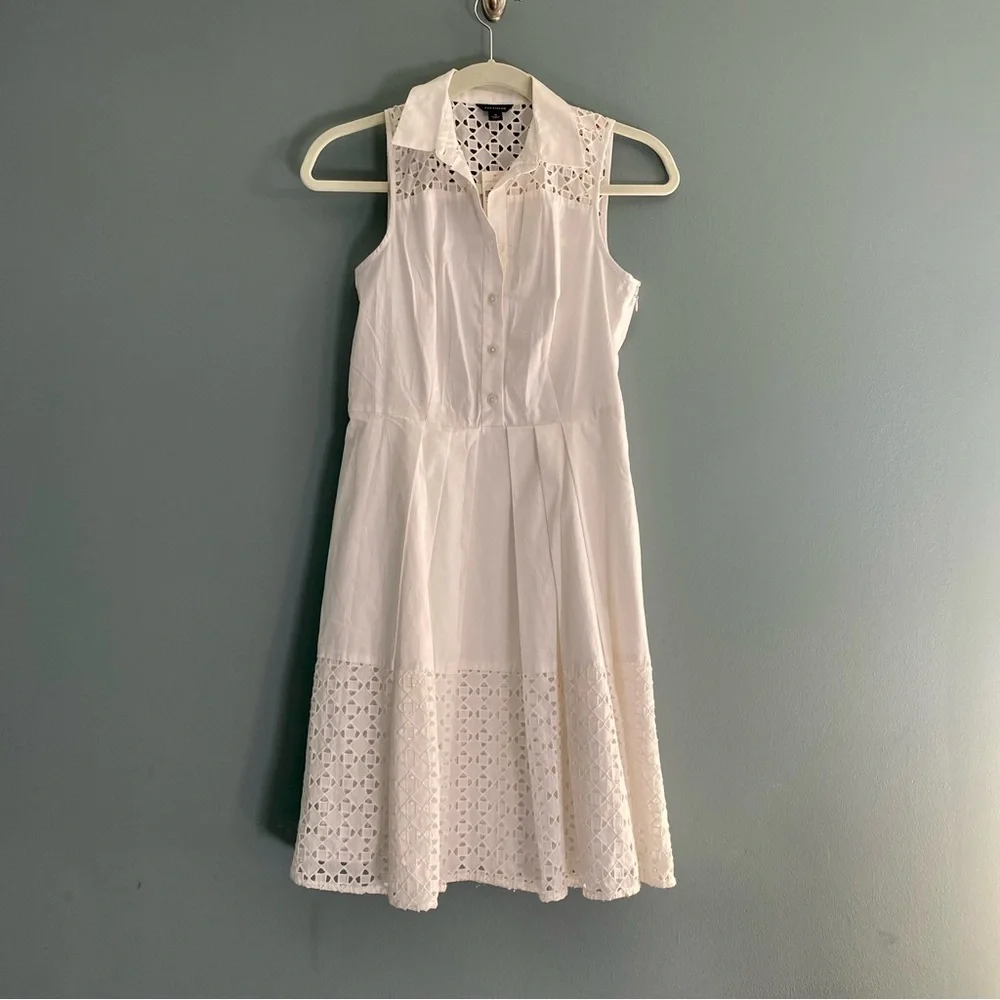 Ann Taylor White Eyelet Shirt Dress Sleeveless Button Down Sz 0 - Picture 2 of 11